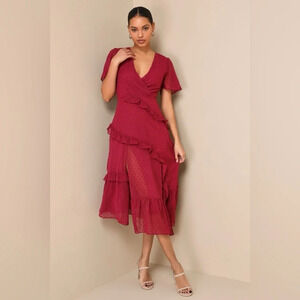 Lulu's Next to You Plum Swiss Dot Ruffled Midi Dress, plum 16325